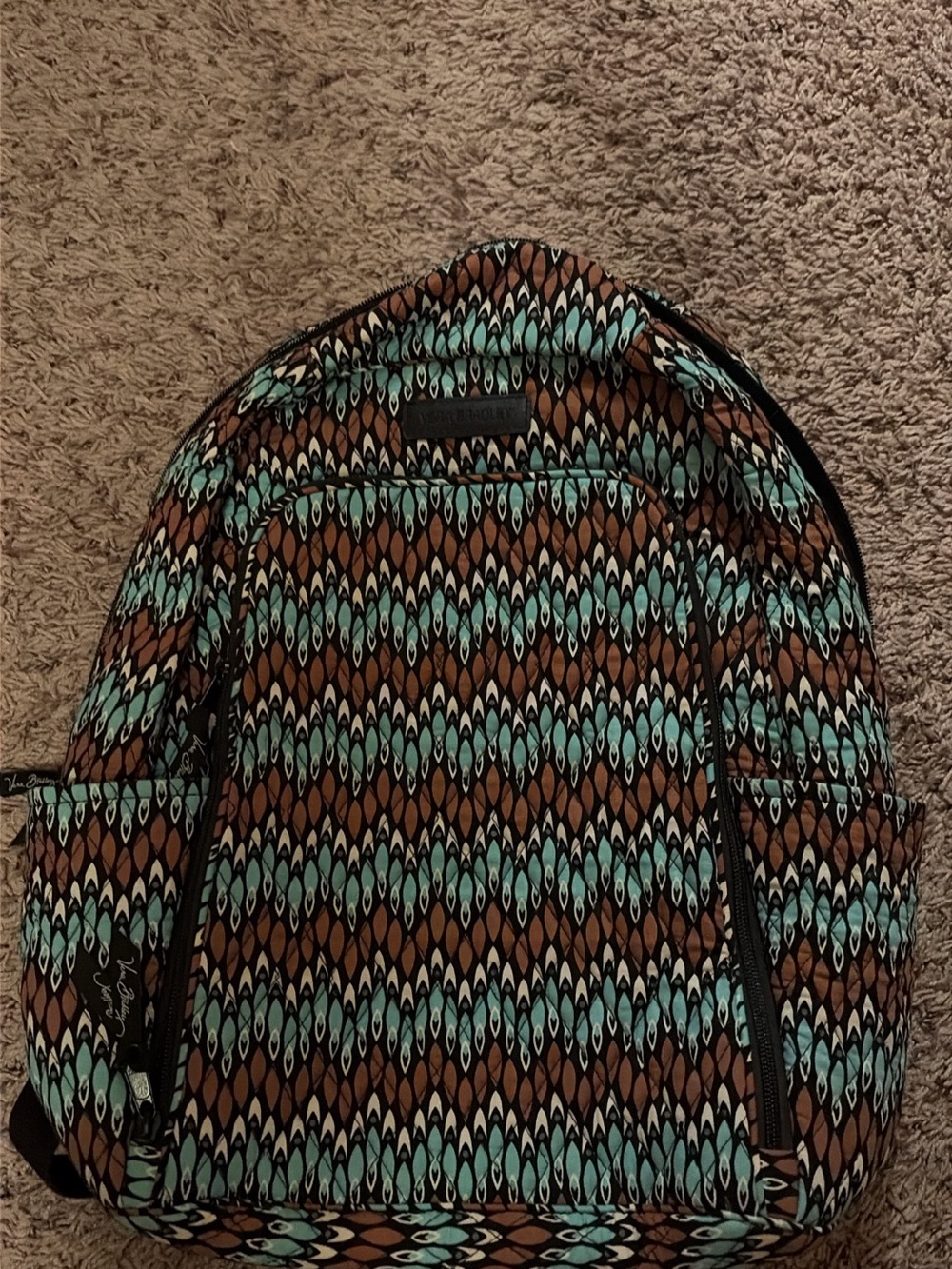 Vera Bradley Brown and Teal Patterned Backpack